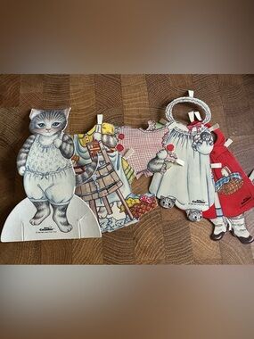Kitty Cucumber Paper Dolls. Shackman 1980s. Cat doll and 4 outfits. Pre-loved.
